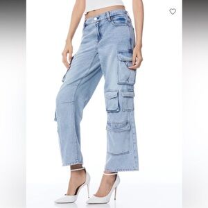 Alice + Olivia Light Blue Flare Cargo Jeans